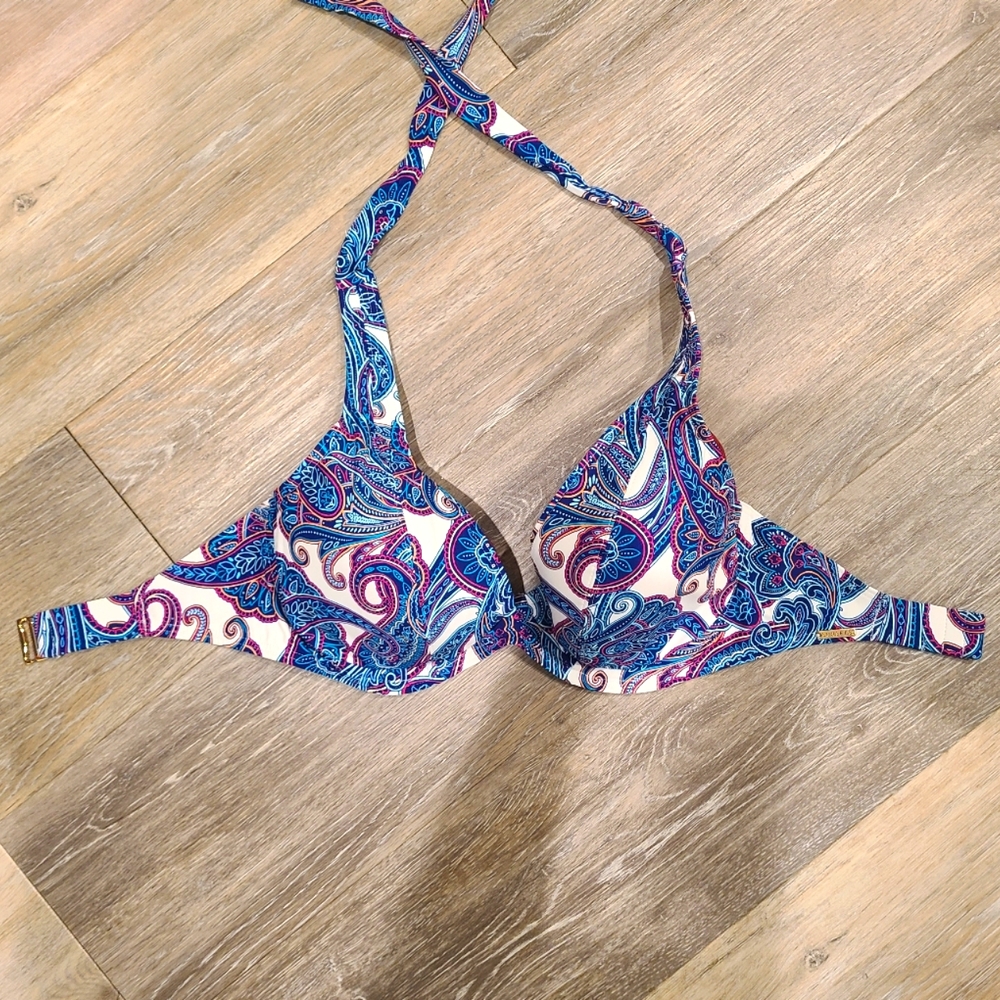 Sunset Brand Blue, White and Pink Halter Bikini Top